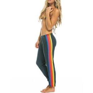 Aviator Nation Charcoal 5 Stripe Neon Rainbow Jogger Sweatpants Medium